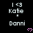 Pixelated text displays 'I <3 Katie' above 'Danni' with a pink heart symbol on black background.