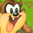 A cartoon character with brown fur and large white eyes appears in four positions against a green background, each showing different heart symbols above its head