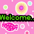 Animated pink background with colorful circles and fish shapes, displaying 'Welcome.' then 'Site!' text.