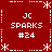 Red background with white pixelated text and symbols arranged in a pattern, featuring "JC SPARKS #24" repeated four times with star and line decorations