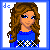Animated contact sheet of a pixel art character with long brown hair wearing blue sweater and dark pants, showing facial expressions, pose variations, and accessories across 8 frames.