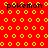 Red background with yellow circular patterns and four instances of the word 'pokemon' in black text arranged across the image.