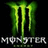 Green Monster Energy logo with dripping effect above gray text, surrounded by green pixelated phrases on black background.