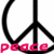 Black peace sign symbols with multicolored 'peace' text in on a white background