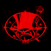 Red circular icon with top hat and skull design, transitioning to text "WHITE HOT ICE" in red serif font on black background.