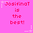 Pixelated pink background with repeated red text 'Josifinal is the best!' and white star decorations in a
