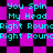 Pixelated text repeats across a checkered background with alternating purple and black squares.