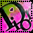 Pixelated anime-style character with green hair and pink face, wearing dark clothing against a pink background.