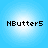 Four identical pixelated text icons arranged in a on a light blue gradient background, each displaying 'NButter5' in black block letters