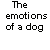 six pixelated dog images with text labels showing different emotional states