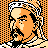 Pixelated 48x48 static buddy icon featuring a stylized orange and black character with a bald head, mustache, and beard against an orange checkered background.