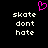 Pixelated icon with black background, white text 'skate dont hate', and a pink heart symbol above the text.