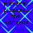 Blue background with light blue diamond pattern and repeated black text "pizzzz... pizzzz... the cameras" in pixelated font