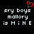 Red pixelated heart symbol above white text reading 'sry boys mallory is MiNE' on black background.