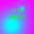 Pixelated green text 'OMG! SHOES!' on a gradient background shifting between pink and cyan with subtle light effects.