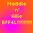 Yellow pixelated text on a gradient background with four identical showing 'Maddie n' Allie BFF4L!!!!!!!!!!'
