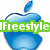 four pixelated buddy icons featuring Apple logos, a silhouette, and text overlays with color-drip effects