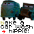 Animated icon featuring two cartoon cars with text 'take a car wash → hippie!' where the arrow color changes across frames.