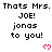 Pixelated text repeats 'Thats Mrs. JOE! jonas to you!' with pink heart symbols on a white background, partially cropped at bottom right.