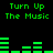 Green pixelated text and audio equalizer bars on a black background, with repeated phrases and changing bar patterns.