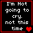 Four black square with red borders display white pixelated text reading "I'm Not going to cry. not this time" with varying heart symbols