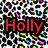 A static buddy icon with four distinct sections: top-left has 'Holly' text over a white and black patterned background, bottom-left shows 'Jake' in red on a colorful abstract design, top-right displays '<3' in green among purple circles, and the right side is gray.