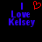 Two side-by-side pixel art images display 'I Love Kelsey' text with a red heart symbol above the 'I' on the left, and a solid blue 'I' on the right against a black background.