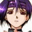 Pixelated anime-style character icon with purple hair and neutral expression on white background.