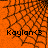 Orange background with black spiderweb pattern and repeated text 'Kaylan<' in dark gray font.