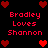 Pixelated red text and hearts on black background, repeating 'Bradley Loves Shannon' with heart symbols at corners and center.