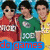 A static image of four people in two groups, with text overlays reading "de games" and "jonas bros" and a stylized graphic with "Livin' the dream" text.