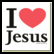 A static image shows 'I ❤️ Jesus' with a red heart symbol replacing the word love, and a black fish symbol on a white background.