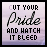 A 5x5 contact sheet of animated frames showing a text-based icon with the phrase "CUT YOUR Pride AND WATCH IT BLEED" in varying states of pixelation and corruption across multiple sampled frames.
