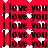 Red background with black text "I love you" repeated in a pattern, white heart shapes scattered throughout, and partial text fragments visible