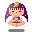 Pixel art character with purple hair and golden horn in lotus pose, showing expression changes across frames.