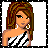 Pixel art contact sheet showing four frames of a female character in black-and-white striped outfit with brown hair, earrings, and sandals across different poses.