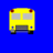 Yellow school bus with gray windows and red lights on top, shown in multiple states of animation against a solid blue background.