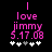 Pixelated pink text on black background reads 'I love jimmy 5.17.08' with five white and gray plus signs below, showing different sign states