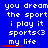 Blue background with white pixelated text repeating 'you dream the sport i play it sports<3 my life' in three , each having a red underline beneath 'my life'