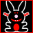 Pixelated bunny with red accents and text reading 'So.. EVIL' on a black background, framed by red border.