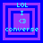 Four identical pixel-art icons arranged in a , each featuring layered purple and blue squares with text elements