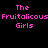 Pixelated text in bright pink reads 'The Fruitalicious Girls' on a solid black background.