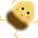 Two pixelated yellow figures with brown lower halves, pink cheeks, and pink mouths stand side-by-side against a gray background.