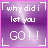 A 3x3 contact sheet of animated frames showing a purple gradient background with white and pink text reading "why did i let you GO!!" in pixelated font, framed by stylized brackets.