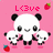 Pixelated pink background with three panda faces, two strawberries, and 'L<3ve' text in red pixel font.