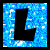 Black letter L on blue pixelated background with white speckles; three views show slight variations in the L's position and background brightness.