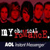 A 50x50 pixel animated contact sheet showing two frames of a My Chemical Romance-themed buddy icon with red skull graphics and text elements on the left, transitioning to a grayscale figure holding an object on the right.