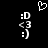 Pixelated white emoticons and a heart on black background, with two identical sets of three emoticons and one heart above them.