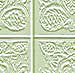 Four static panels display identical pixelated architectural patterns with swirling floral motifs on a pale green background.