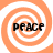 Four identical orange and white spiral patterns arranged in a , each containing the word PEACE in black pixelated text